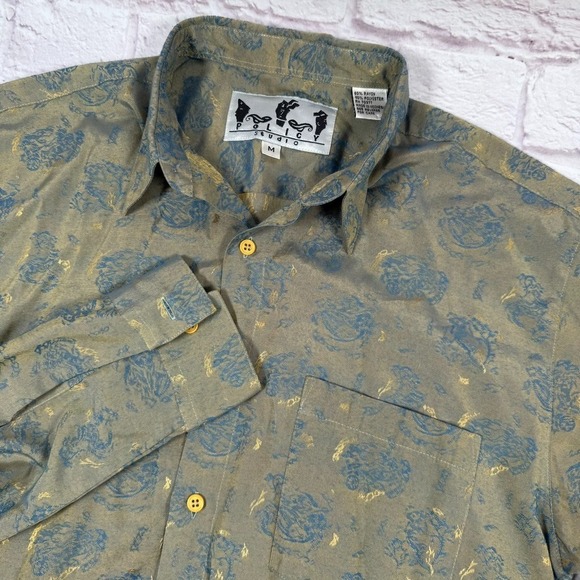 Other - Policy Studio Mens Medium Silky Green/Blue/Gold Long Sleeve Button‎ Up